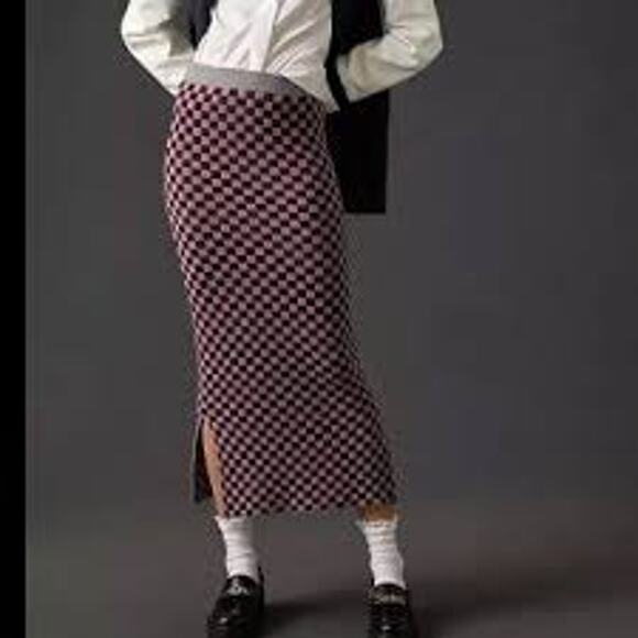 Anthropologie Kule The Tawny Checkerboard Tube Skirt Knit Academia Women XS - Picture 1 of 10